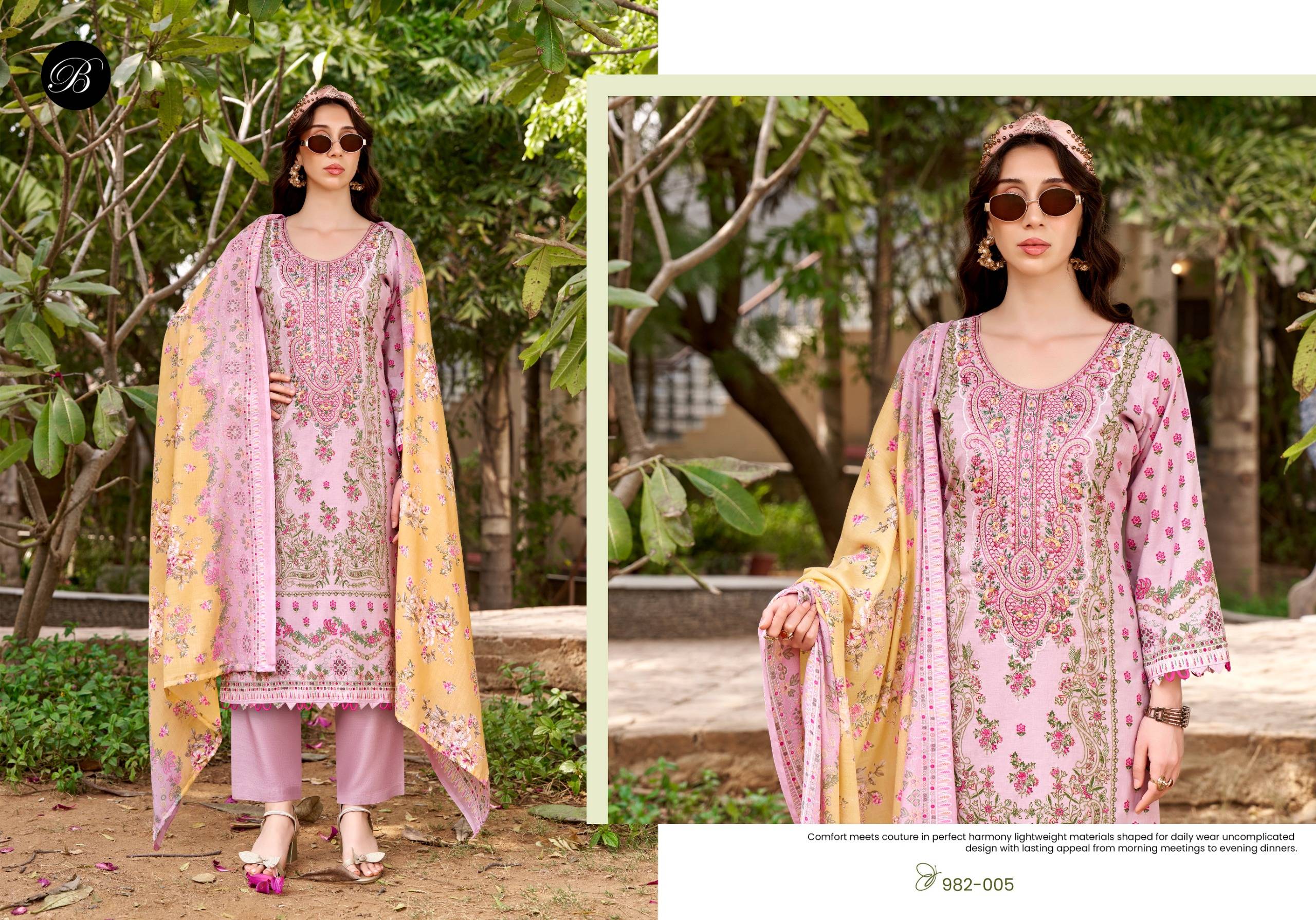 NAIRA VOL-144 BY BelliZa 982-001 TO 982-008 SERIES Pakistani Stylish Embroidered Pure Cotton Dresses At Wholesale Price